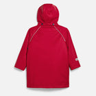 Puddleflex Waterproof Fleece Lined Jacket in red. A vibrant coat with a hood, viewed from the back.